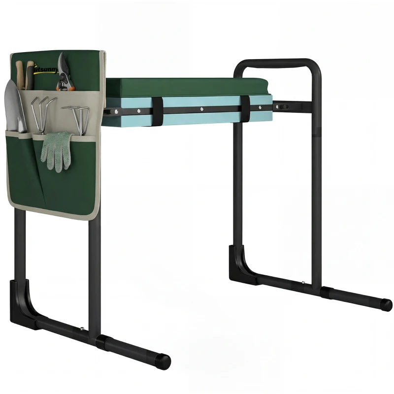 Outsunny Coussin et siège de jardin, capacité 150 kg, tabouret de jardin avec zone genoux fortement rembourrée, pieds en acier extensibles