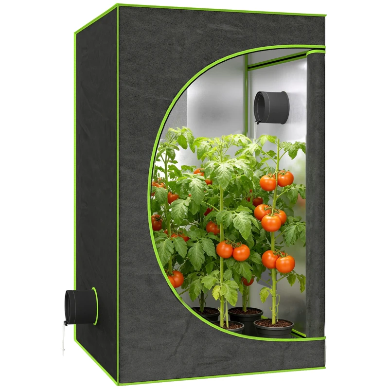 Outsunny Grow Tent 120 x 120 x 200 cm, Reflective Mylar Hydroponic Growing Tent with 600D Oxford Fabric, Observation Window, Vent, Zipper Door for Indoor Plant Growing, Black