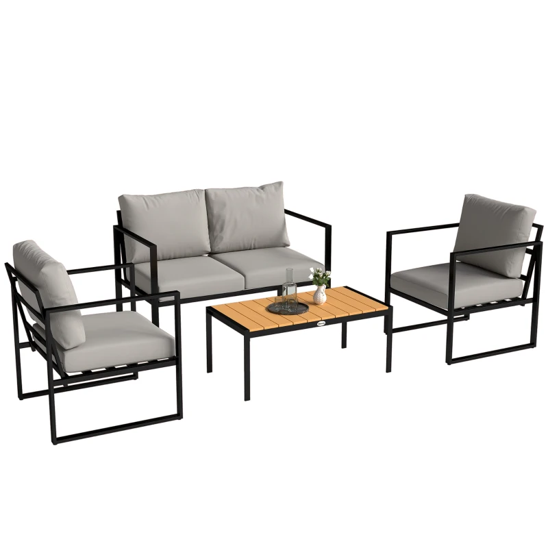 Outsunny Outdoor Garden Furniture Set, 4 Piece Patio Furniture with Slatted Table, Indoor Outdoor Balcony Patio Conservatory Set