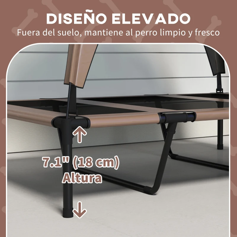 PawHut Cama para Perros Elevada con Toldo Marco de Acero y Bolsa de Transporte para Interior y Exterior 106x76x94 cm Café