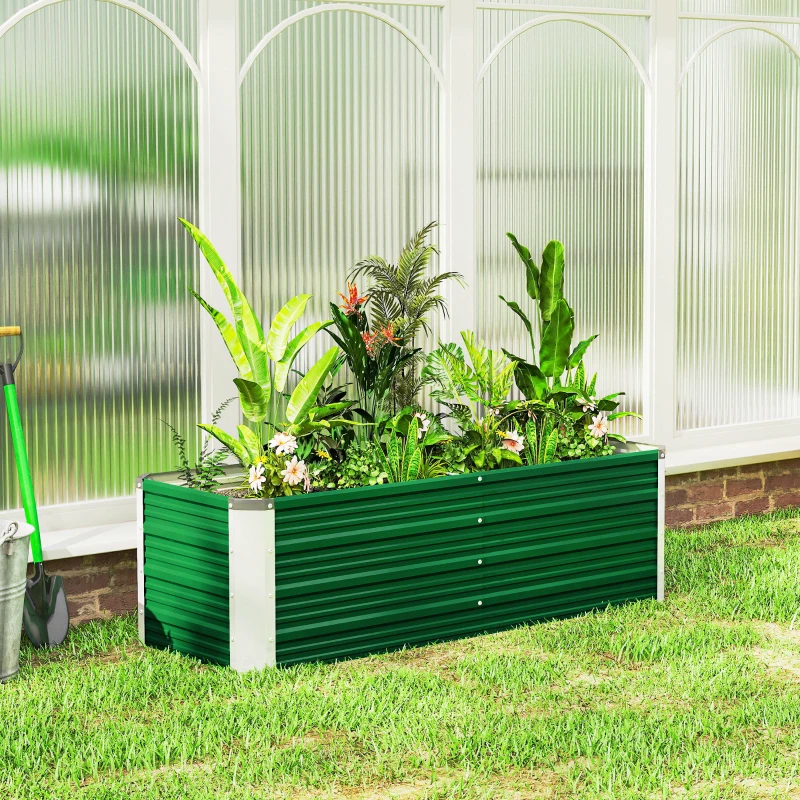 Outsunny Metalen verhoogde plantenbak, 2 aparte plantgebieden, open bodem, eenvoudige montage, 125 x 47 x 40 cm, groen