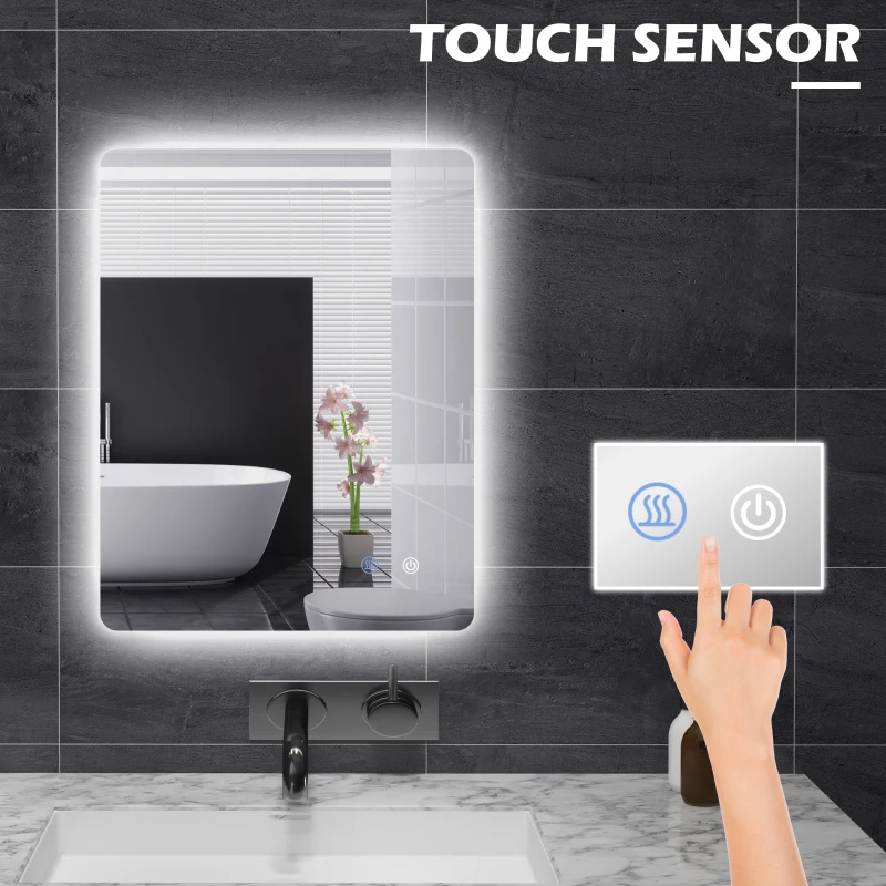 kleankin Lustro LED do łazienki, 3 kolory światła, dotykowy włącznik