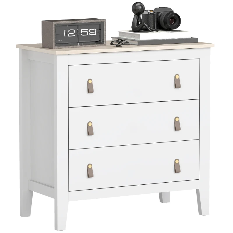 HOMCOM Cómoda para Dormitorio con 3 Cajones Tiradores de PU Cajonera para Salón Pasillo 80x40x78,5 cm Blanco