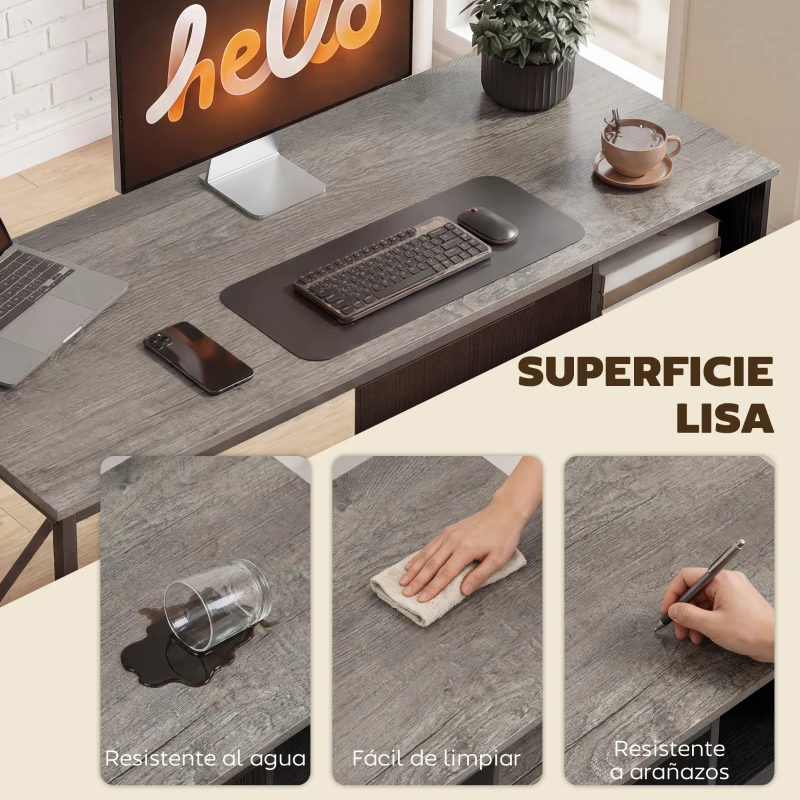 HOMCOM Mesa de Ordenador 120x50 cm Escritorio de Ordenador Industrial con Compartimento y 2 Cajones para Oficina Gris Claro