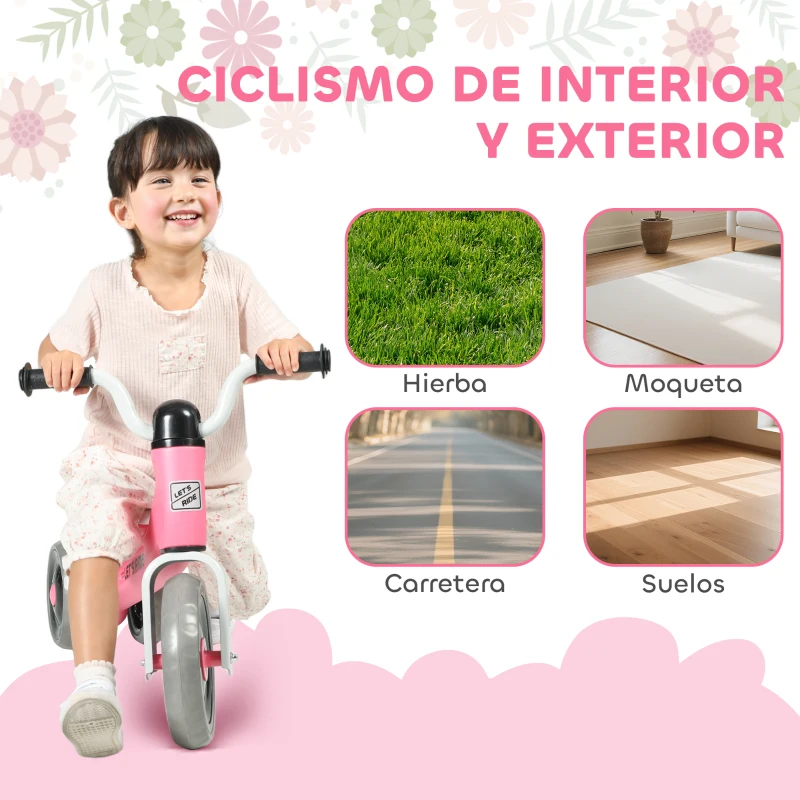 AIYAPLAY Bicicleta sin Pedales para Niños de 12 a 36 Meses con Ruedas Silenciosas y Manillares con Giro Limitado a 60°, Rosa