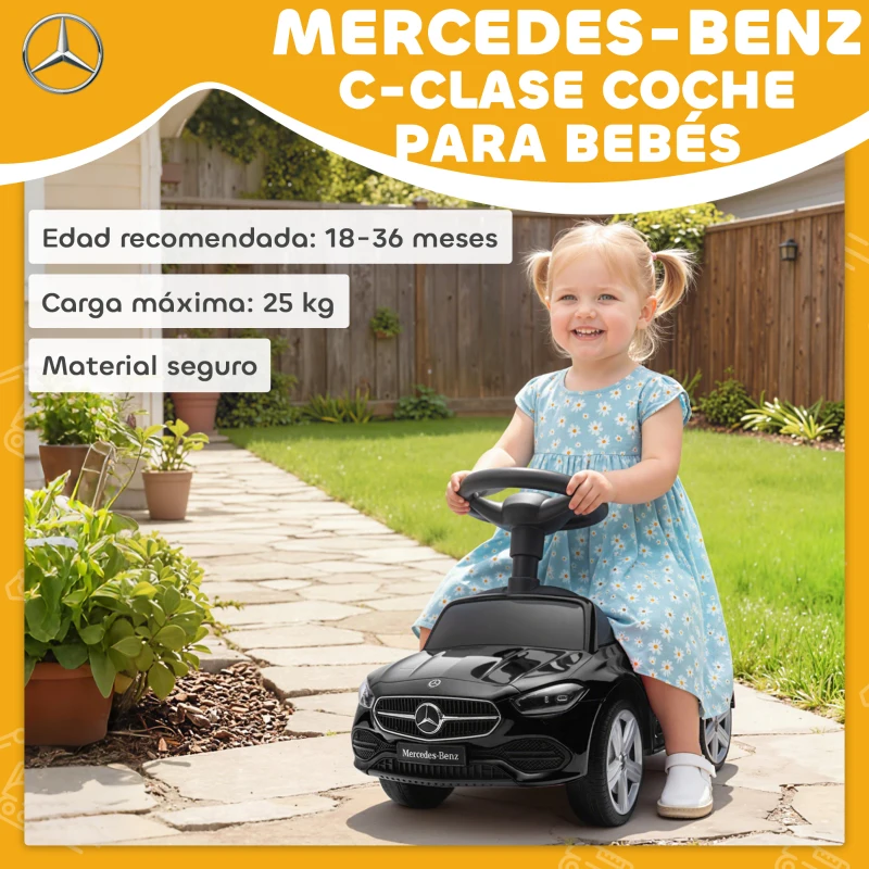 AIYAPLAY Correpasillos para Niños de 18-36 Meses Mercedes-Benz Clase C con Bocina Sonidos de Motor y Espacio de Almacenaje Negro