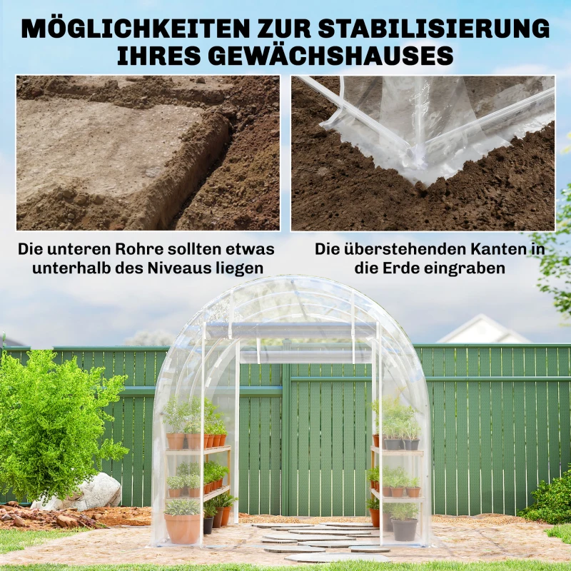 Outsunny Polytunnel-Gewächshaus, begehbares Gewächshaus mit verzinktem Stahlrahmen und UV-beständiger PE-Abdeckung, transparent