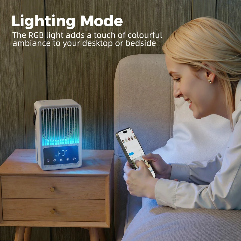 HOMCOM Desk Fan with Humidifier and RGB Light Portable Table Fan with 550ml Water Tank Black
