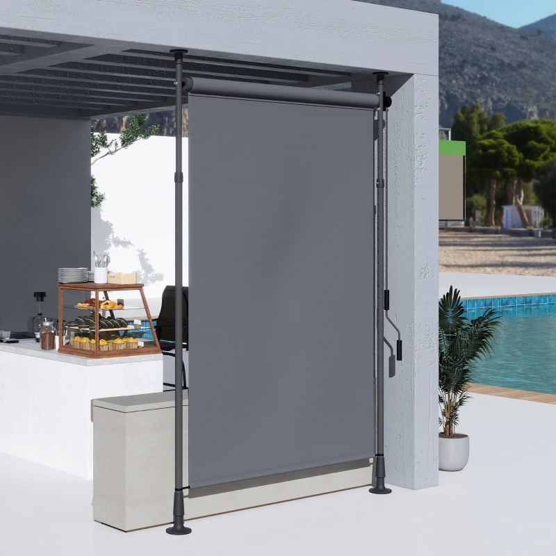 Outsunny Tenda da sole retrattile su palo con manovella e altezza regolabile, Grigio scuro