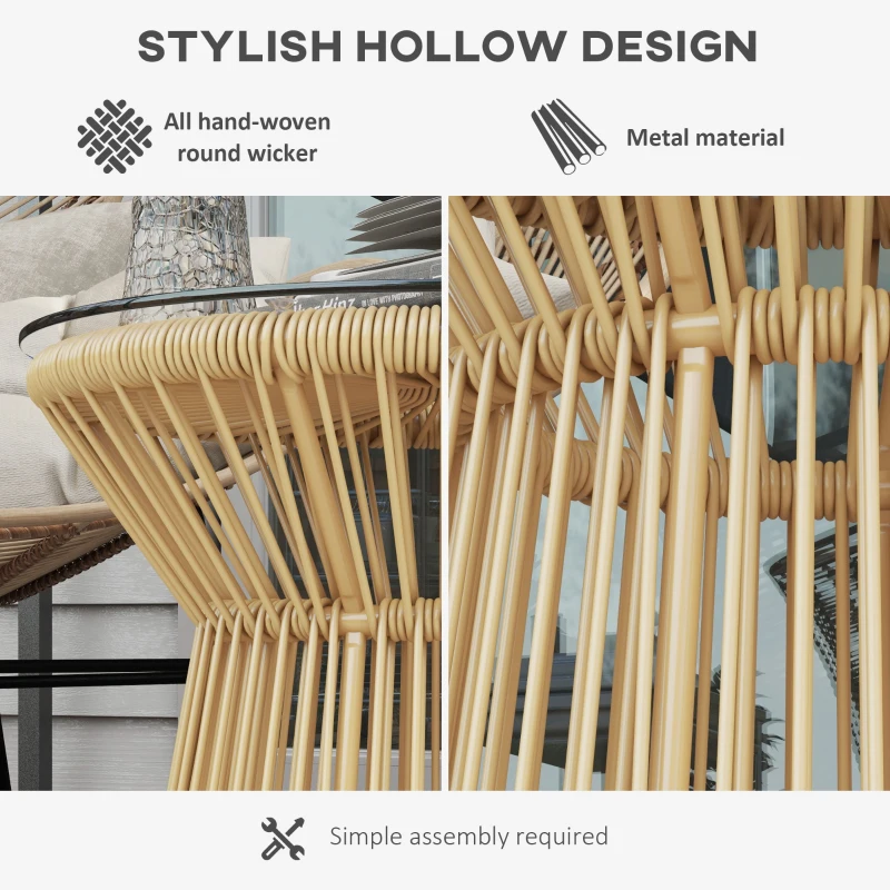 Outsunny Stolik Ogrodowy Stolik Rattanowy, Blat ze Szkła, PE-Rattan, 40 cm x 40 cm x 42 cm Beżowy