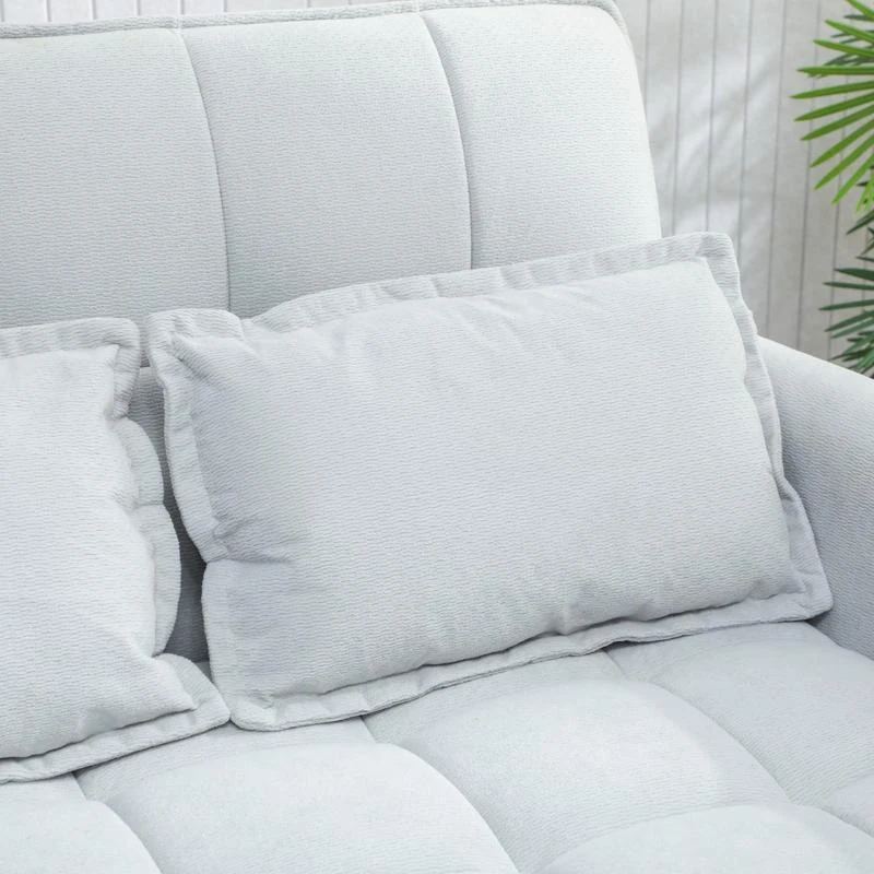 HOMCOM 2 Seater Sofa Bed, 3-in-1 Convertible Sleeper Sofa with Click-clack Adjustable Backrest and 2 Pillows, Light Grey