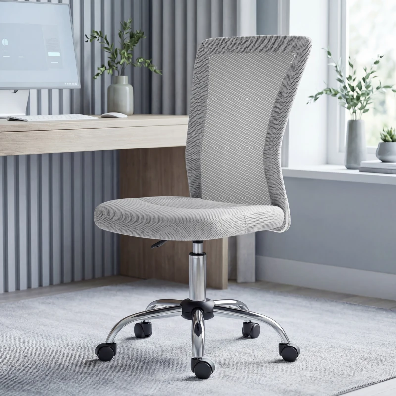 Vinsetto Office Chair, Armless Desk Chair, Adjustable Computer Swivel Chair with Rolling Wheels and Mesh Back for Home Work Study, Grey
