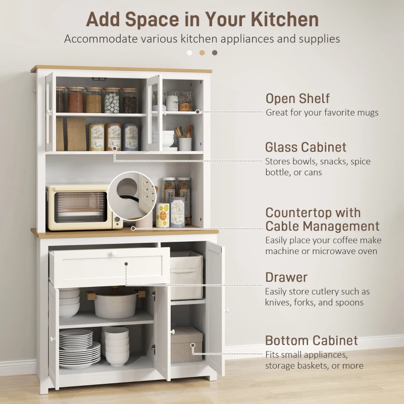 Szafka kuchenna, bufet, wielofunkcyjna, 2 otwarte półki, Biała