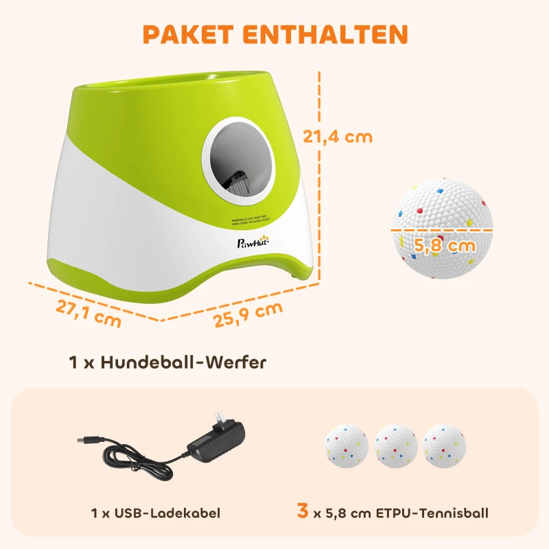 PawHut Automatischer Ballwerfer Interaktive Ballwurfmaschine mit 3 Bälle 3 Distanzen 6m/10 m/14m für kleine mittlere Hunde Grün