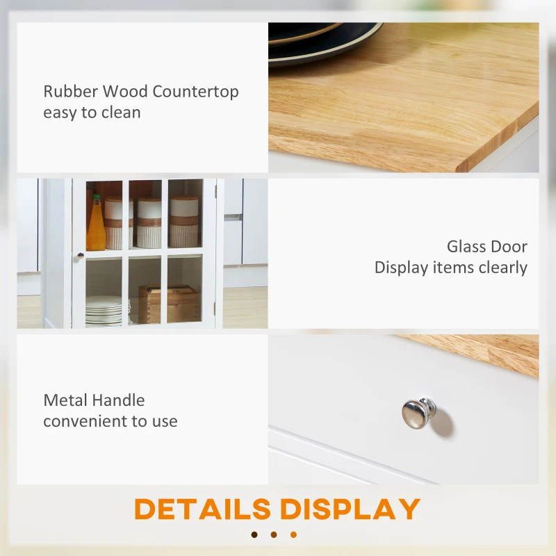 HOMCOM Küchenwagen Küchenrollwagen Servierwagen mit Räder Schublade Weinablage MDF Gummiholz Weiß+Eiche 67 x 48 x 86,5 cm