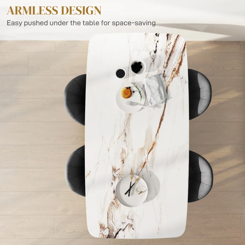 HOMCOM Zestaw 4 krzeseł jadalnianych, krzesła kuchenne w aksamitnym stylu, stalowe nogi, bezramienne, szare