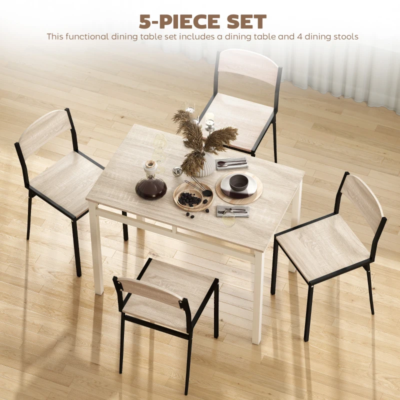HOMCOM 5-częściowy zestaw jadalny, stół z 4 krzesłami, oszczędzający miejsce zestaw stołów kuchennych, zestaw do jadalni, kuchni, czarny