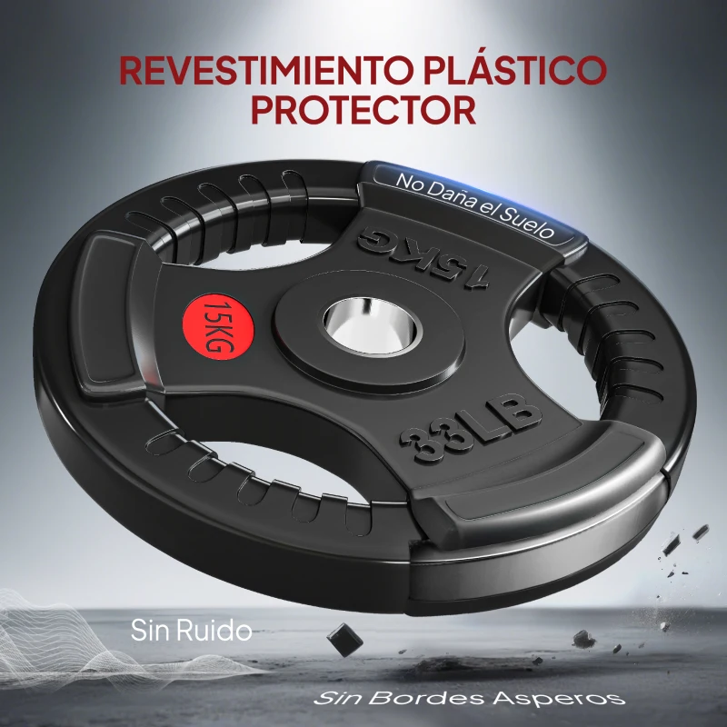 SPORTNOW Discos Pesas Olímpicos Agujero Ø50 mm 2x15 kg con Anillo Interior de Acero Triple Agarre para Mancuernas y Barras Negro