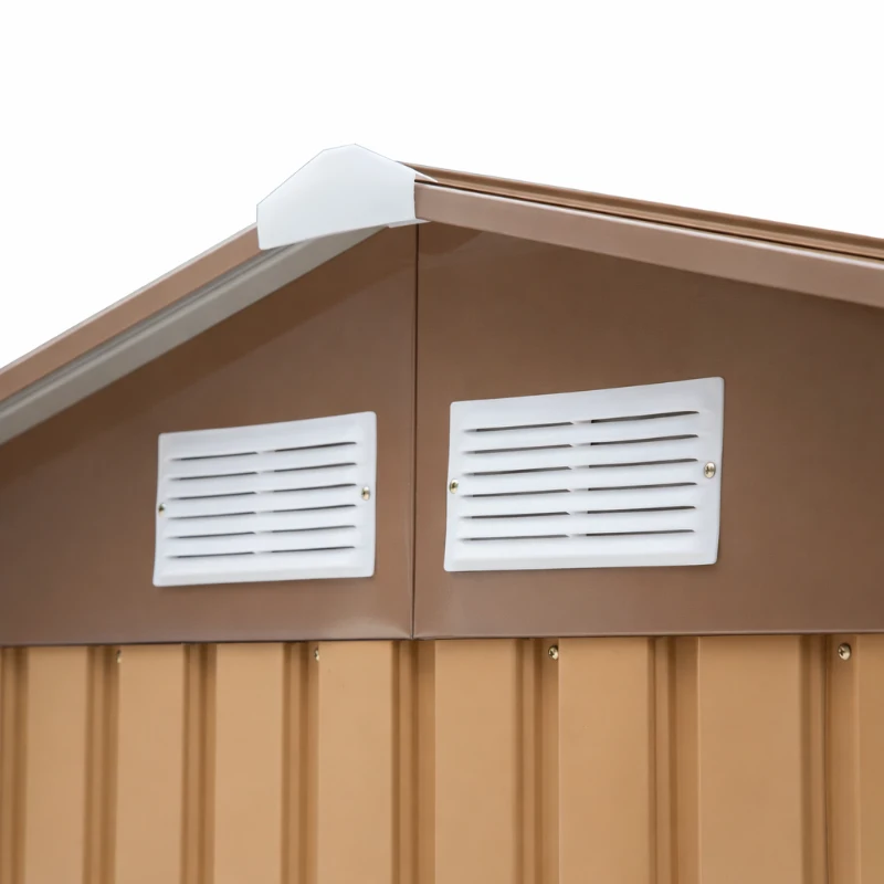 Outsunny 7 x 4ft Lockable Metal Garden Tool Storage Shed, Outdoor Storage Shed with Foundation and vents, Light Brown