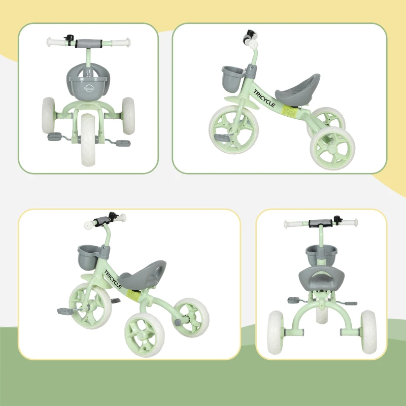 AIYAPLAY Kids Trike, Toddler Tricycle with Front Basket and EVA Wheels for Ages 2-5 Years, Indoor Outdoor for Boys Girls, Green