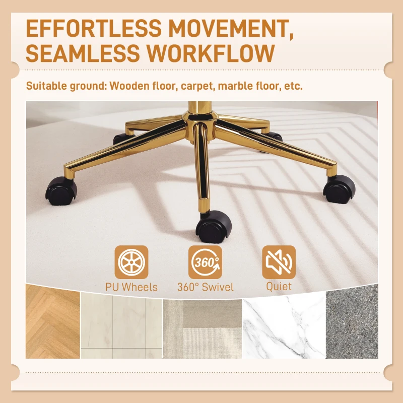 HOMCOM Obrotowy fotel biurowy z welurowym wykończeniem, regulowany, z funkcją bujania, kremowy biały