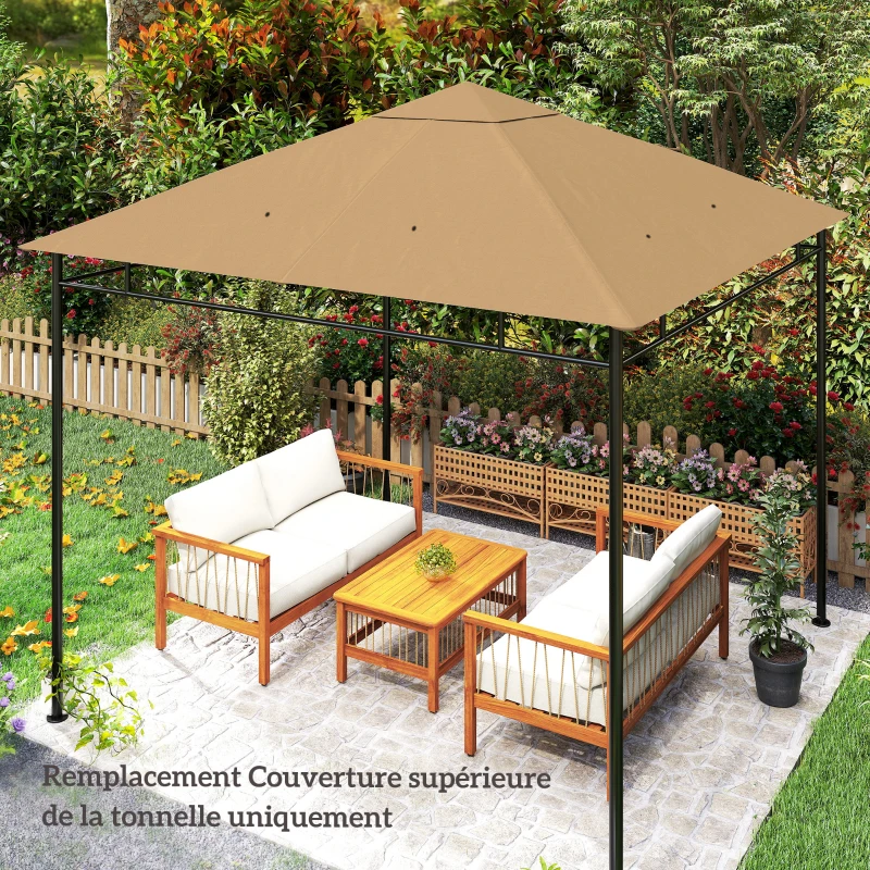 Outsunny Toile de rechange pour pavillon toit de remplacement gazebo tissu polyester haute densité 180 g/m² anti-UV 3 x 3 m beige