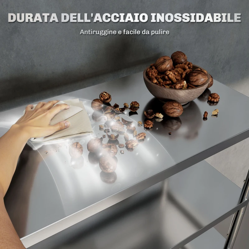 HOMCOM Scaffale da Cucina a 4 Livelli Regolabili su 10 Altezze Diverse, in Acciaio Inox, 91x40x108 cm, Argento
