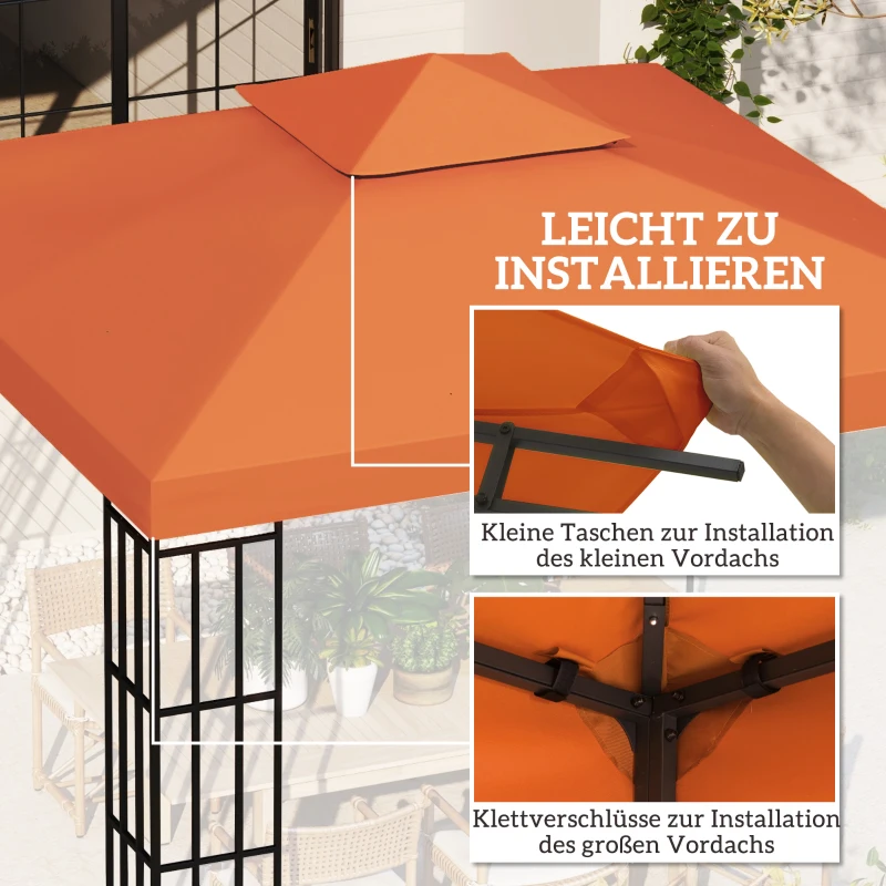 Outsunny Vervangend dak voor metalen tuinpaviljoen paviljoen partytent tuintent 3x3m, Oranjerood