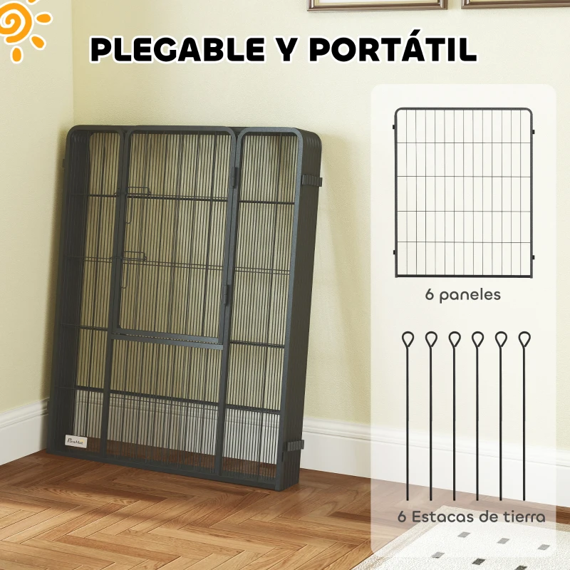 PawHut Parque para Perros de 6 Paneles de 100 cm de Altura con Puerta para Interior y Exterior Negro