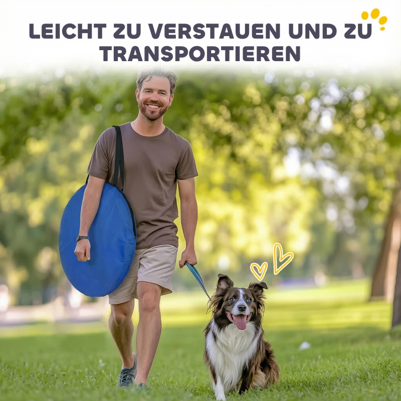 PawHut Hunde Agility Tunnel 300 x 50 cm Hundetunnel mit 4 Bodenankern Tragetasche Spieltunnel für kleine mittelgroße Hunde Blau