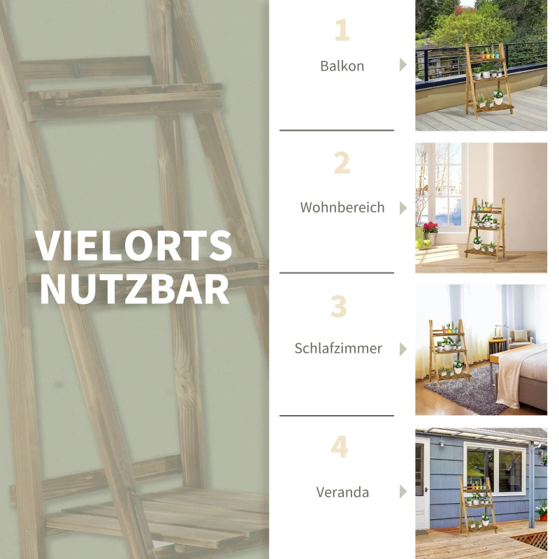 Outsunny Plantenetagere bloementrap bloemenbank plantenrek standaard 3 trappen vurenhout