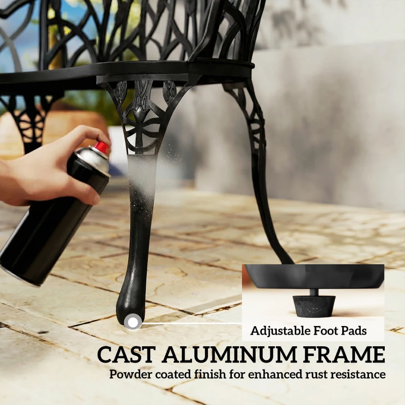 Outsunny Ławka ogrodowa 2-osobowa z odlewanego aluminium, odporna na warunki atmosferyczne, z oparciem w kształcie tulipanów i motywem kwiatowym, 99 x 57 x 78 cm