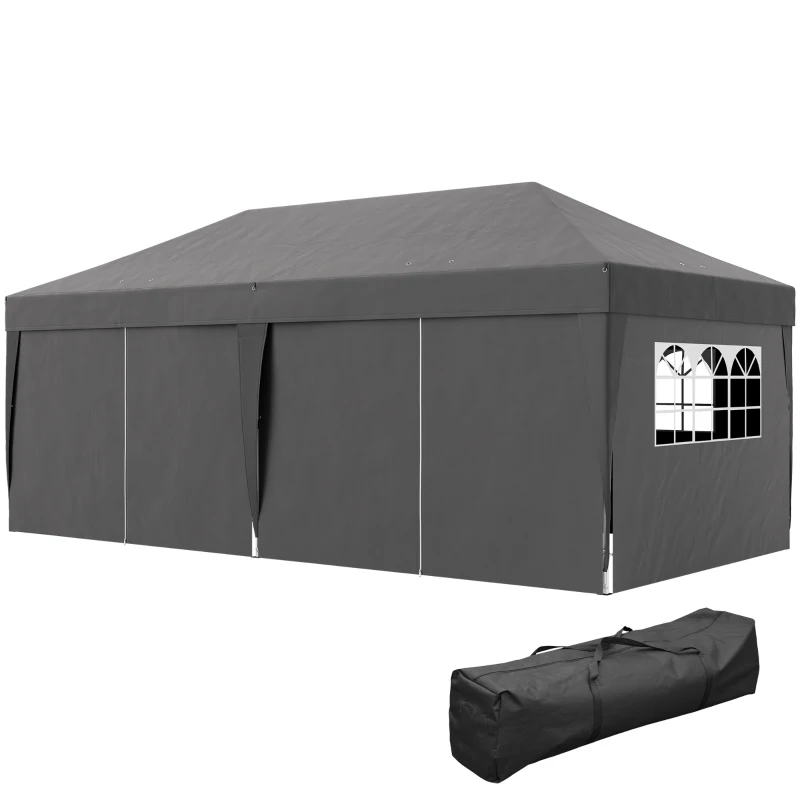 Outsunny Gazebo pieghevole 6x3 m con porta e pannelli laterali UV