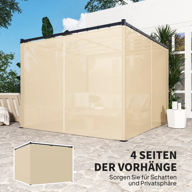 Outsunny Pergola 3 x 3 m Freistehend Terrassenüberdachung mit Schiebedach, 4 Seitenwände UV-beständig Beige