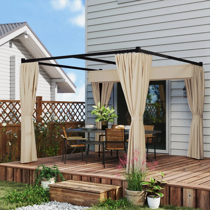 Outsunny Pergola 3 x 3 m Freistehend Terrassenüberdachung mit Schiebedach, 4 Seitenwände UV-beständig Beige