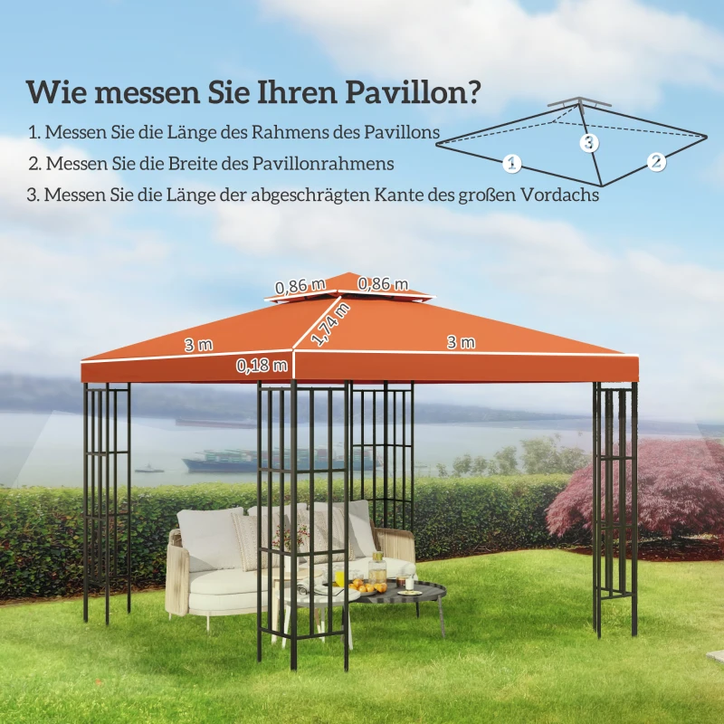 Outsunny Vervangend dak voor metalen tuinpaviljoen paviljoen partytent tuintent 3x3m, Oranjerood