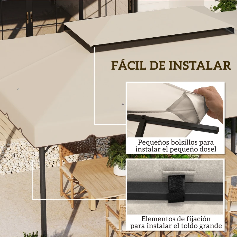 Outsunny Toldo de Recambio para Cenador 4x3 m con Techo Doble Orificios de Drenaje Solo Toldo NO Incluye Marco Beige
