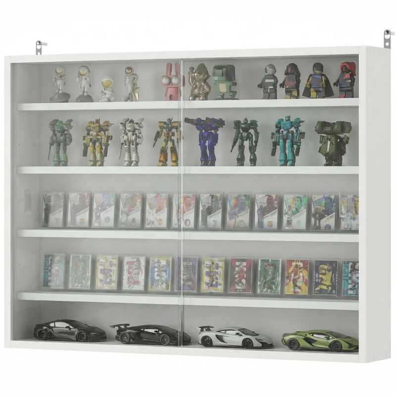 HOMCOM Vitrina de Pared de Madera con Estantes Ajustables y 2 Puertas Correderas de Cristal 80x9,5x60 cm Blanco