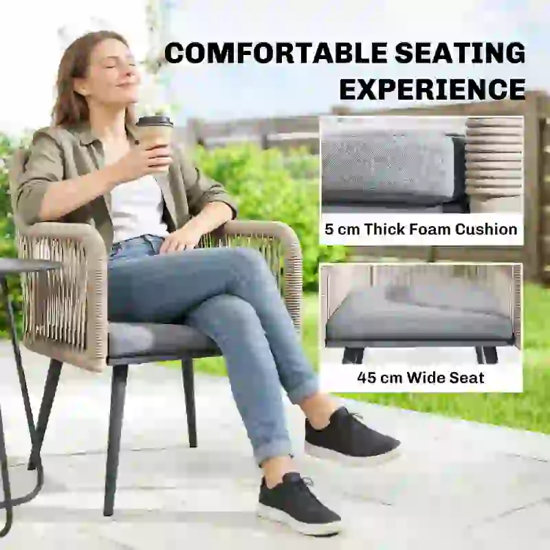 Outsunny Zestaw 2 krzeseł ogrodowych, odporne na warunki atmosferyczne, z podłokietnikami, poduszkami, ramą metalową, do 120 kg, jasnoszary