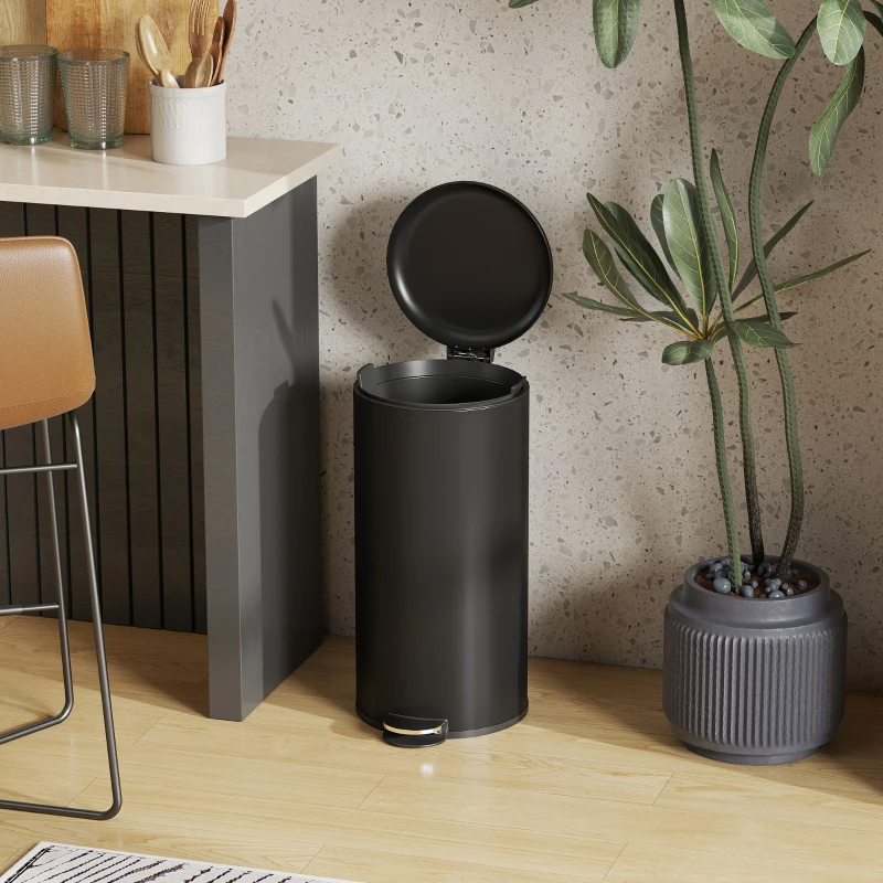 HOMCOM Mülleimer 30L Treteimer Abfalleimer mit Deckel Fußpedal Inneneimer, Soft-Close-Funktion 36 x 30 x 63,5 cm, Schwarz