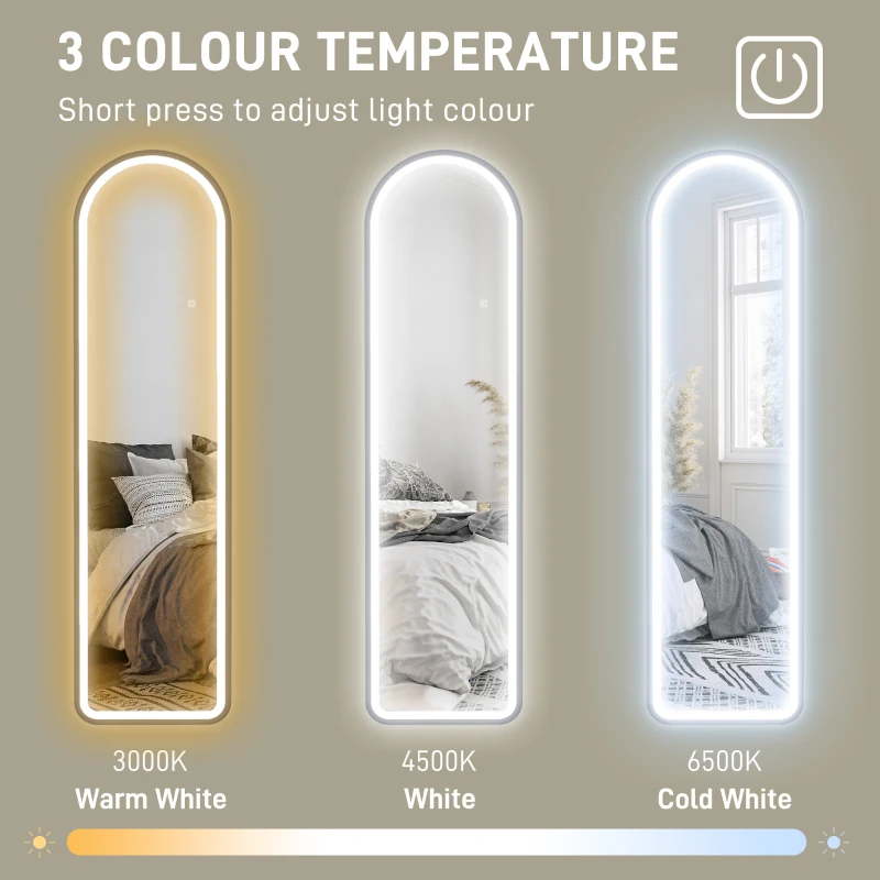 Lustro stojące 150 x 40 cm z oświetleniem LED, czarne