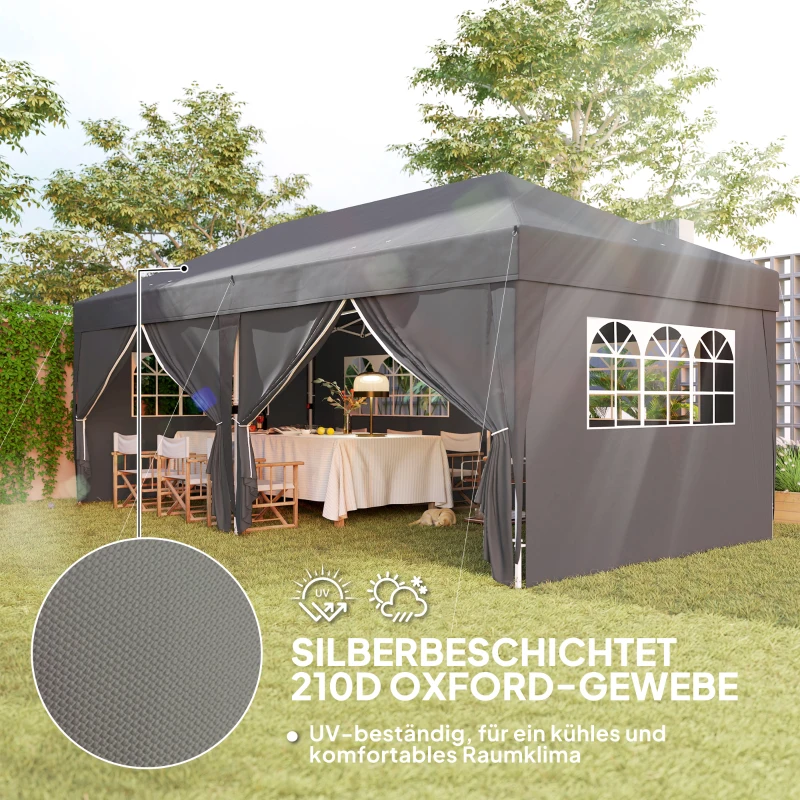 Outsunny Paviljoen ca. 6x3m Stabiel Winterbestendig Pop-up Opvouwbaar Paviljoen met Ramen, Ritsdeuren en Zijwanden, UV-bescherming