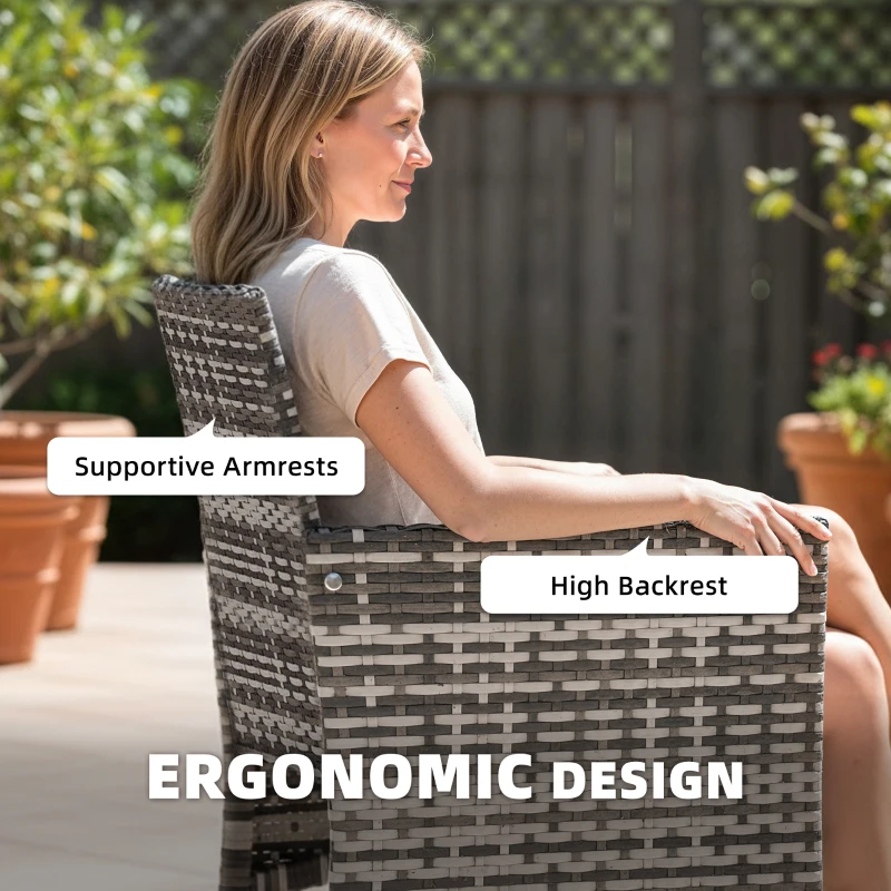 Outsunny 2-częściowy zestaw rattanowych krzeseł ogrodowych z poduszkami i stalową ramą, Szare