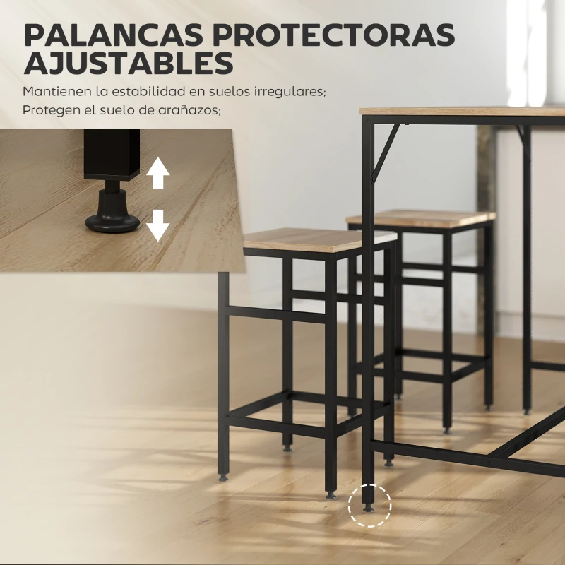 HOMCOM Set de Mesa Bar y 4 Taburetes Muebles Altos con Mesa de 100x60x88 cm y Taburetes de 32x32x57 cm Negro y Roble