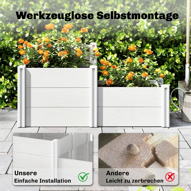 Outsunny Verhoogde plantenbak 3-laags stapelbaar tuinbak met open bodem, modulaire kruidenbak DIY montage kunststof