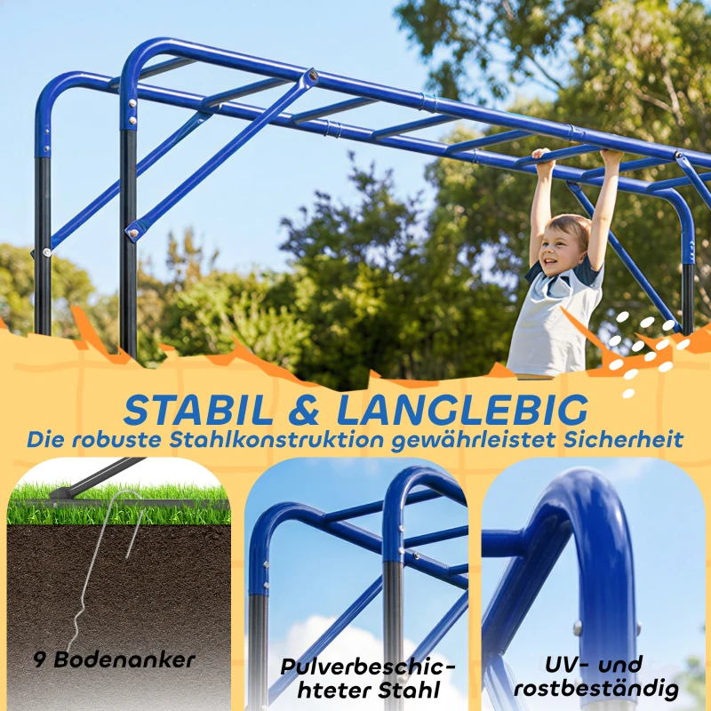 AIYAPLAY Klettergerüst Outdoor Kletterturm mit Turnstange Klimmzugstange für 3-8 Jahre Kinder bis 150kg 250x190x180 cm Schwarz