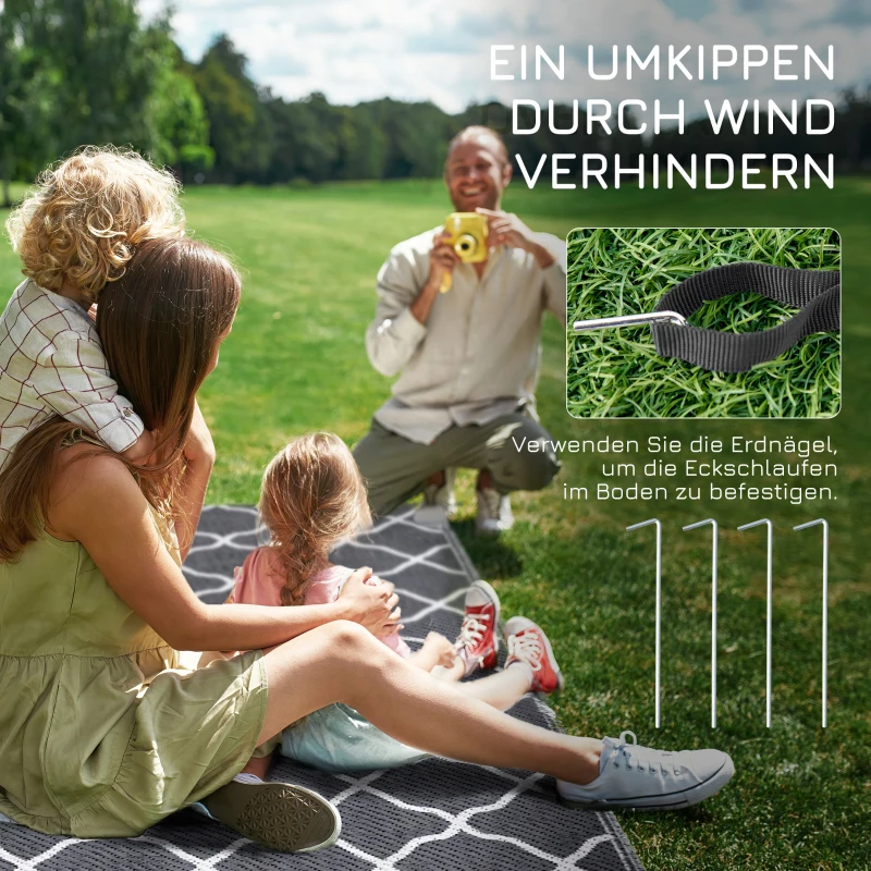 Outsunny Outdoor Teppich robuster Wetterfest Outdoorteppich Carpet mit Netzmuster 182 x 274 cm Grau