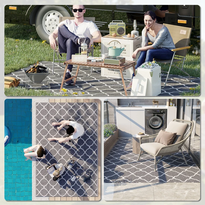 Outsunny Outdoor Teppich robuster Wetterfest Outdoorteppich Carpet mit Netzmuster 182 x 274 cm Grau