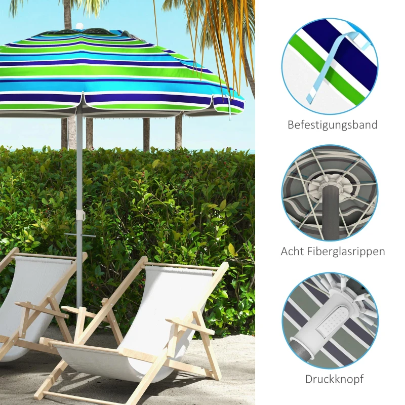 Outsunny Strandparasol Ø178 cm UV 40+ windbestendig stabiele parasol verstelbare hoogte met kantelfunctie ventilatie draagtas multicolor