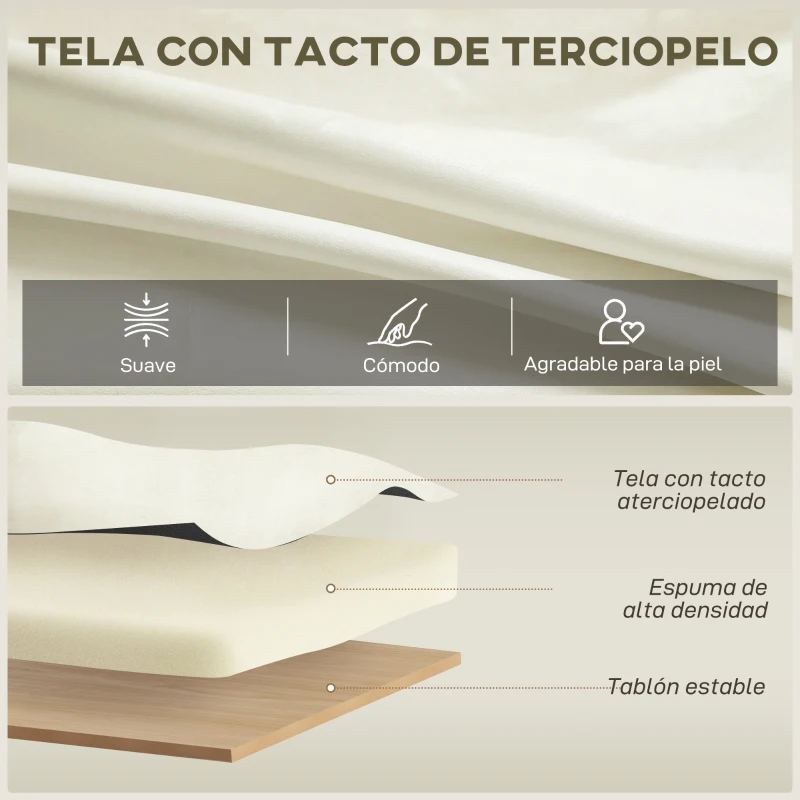 HOMCOM Sofá de 3 Plazas de 181 cm Tapizado en Terciopelo con Cojines Gruesos Patas de Metal Blanco Crema
